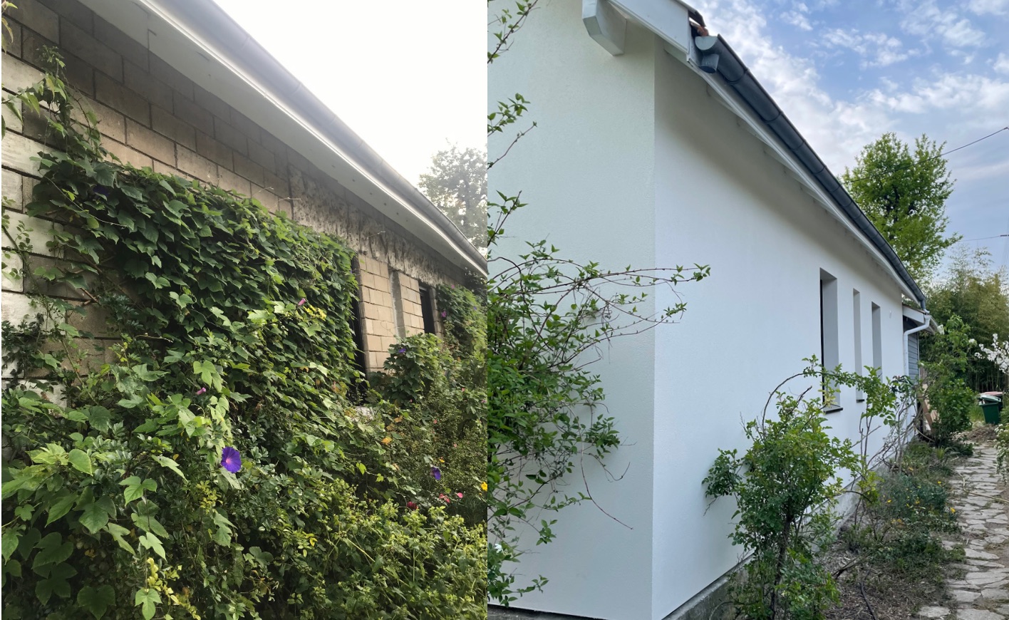 Avant/Après mur côté - Isolation thermique par l'extérieur à Pessac mars 2021