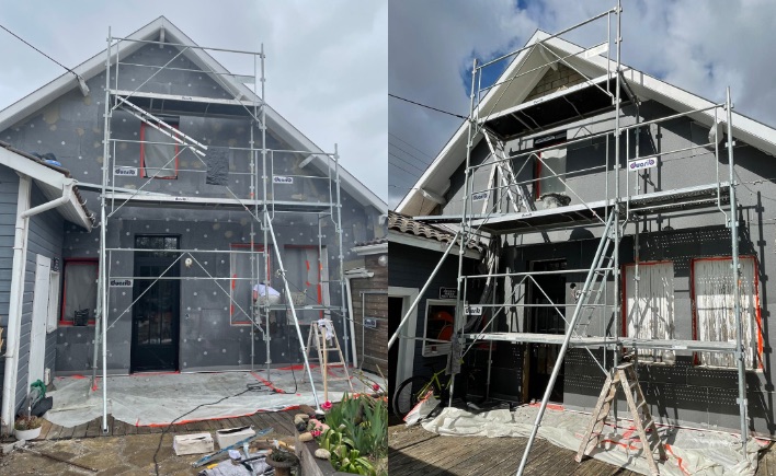 Pendant face avant chantier isolation thermique par l’extérieur Pessac Pendant face avant - chantier isolation thermique par l'extérieur à Pessac Mars 2021