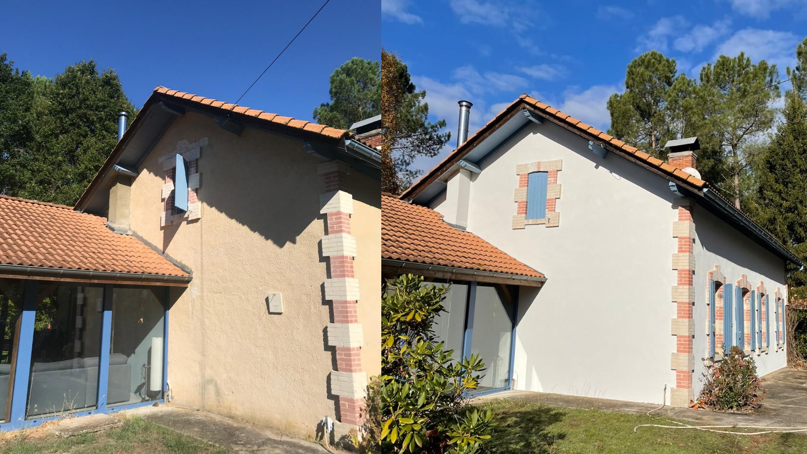 Avant / Après de la rénovation de cette maison avec des traces noires