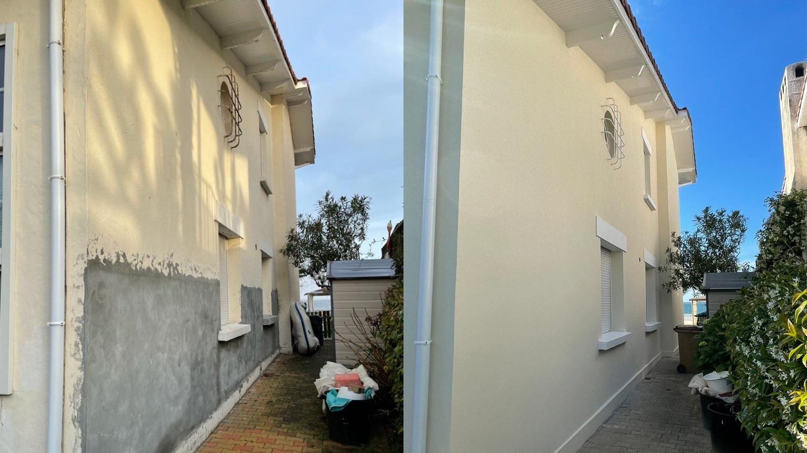 Avant Après de la reprise de maçonnerie de cette villa d'Arcachon